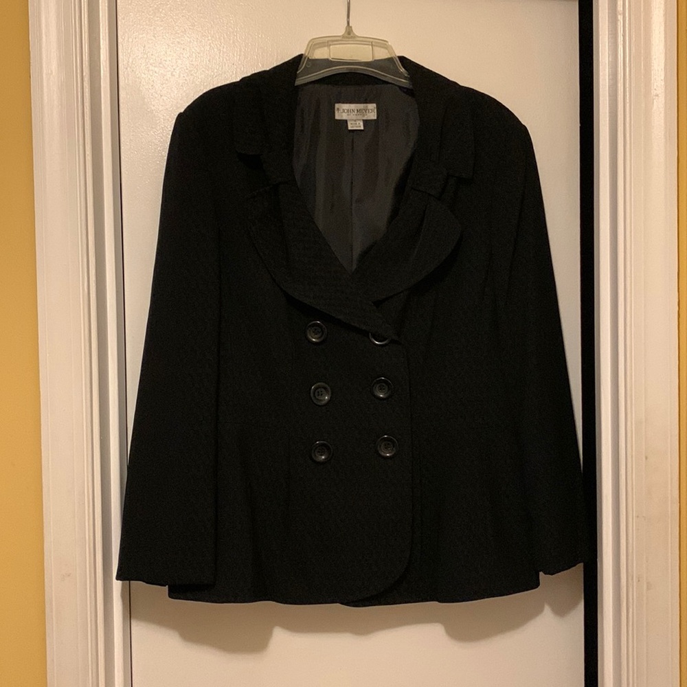 Black John Meyers suit.